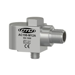 AC198-M12A KOMPAKT TÖBB FELHASZNÁLÁSÚ GYORSULÁSMÉRŐ, OLDALKIMENET 4 TŰS M12 CSATLAKOZÓ, M8X1.25 RÖGZÍTETT CSAVAR, 100 MV/G, ±10%