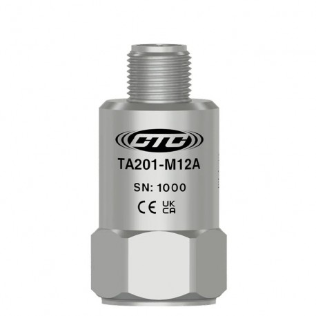 TA201-M12A PREMIUM KETTŐS KIMENETŰ, HŐMÉRSÉKLET ÉS REZGÉSGYORSULÁS ÉRZÉKELŐ, FELSŐ KIVEZETÉSŰ 4 TŰS M12 CSATLAKOZÓ