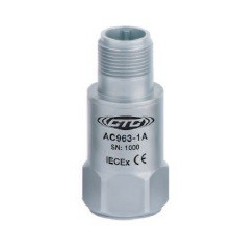 AC963 alacsony kapacitású IECEx minősítésű gyújtószikramentes rezgésgyorsulás érzékelő: 50 mV/g érzékenység, felső kivezetésű