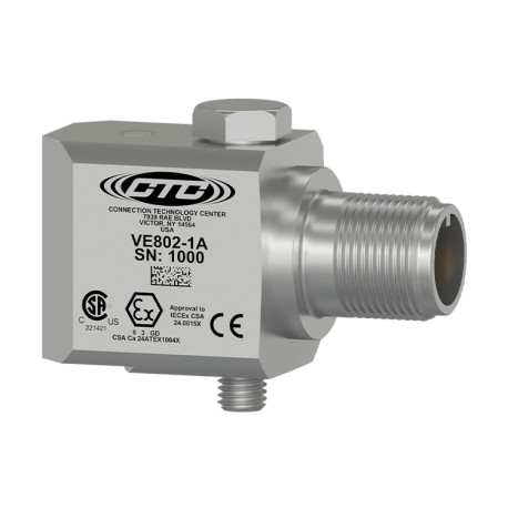 VE802 NONINCENDIVE, PIEZO VELOCITY SENSOR, SIDE EXIT 2 PIN CONNECTOR