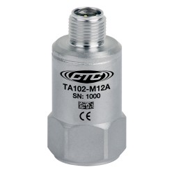 TA102-M12A rezgésgyorsulás és hőmérséklet érzékelő: 100 mV/g, 10 mV/°C érzékenység, felső kivezetésű, M12-es csatlakozó