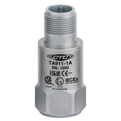 TA911 Intrinsically Safe Accelerometer, Dual Output, Temperature/Acceleration, Top Exit Connector/Cable, 10 mV/g, 10 mV/°C