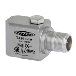 TA916 Intrinsically Safe Accelerometer, Dual Output, Temperature/Acceleration, Side Exit Connector/Cable, 100 mV/g, 10 mV/°C