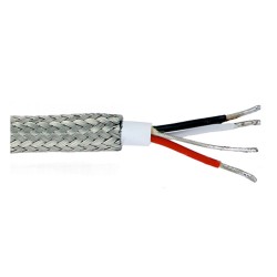 CB812 - 3 conductor twisted, shielded triad, white Teflon jacket, Stainless steel braided sheathing
