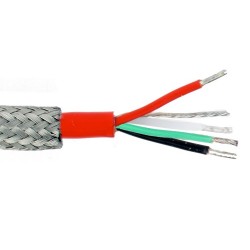 CB818 - 4 conductor twisted, shielded cable, red Teflon jacket, stainless steel braided sheathing