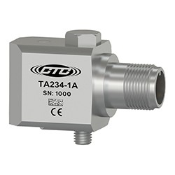 TA234 Kettős kimenetű érzékelő, hőmérséklet és gyorsulás, oldal kimenetű 3 tűs csatlakozó, 500 mV/g, 10 mV/°C, ±10%