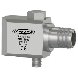TA284 Kettős kimenetű érzékelő, hőmérséklet és gyorsulás, M8-as rögzítő csavar, oldal kimenetű 3 tűs csatlakozó, 100 mV/g, 10 mV
